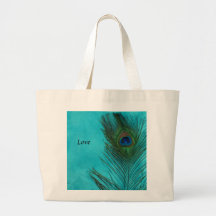 Two Aqua Peacock Feathers Bag