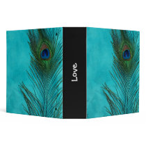 Two Aqua Peacock Feathers 3 Ring Binders