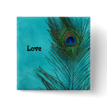 Two Aqua Peacock Feathers Pin