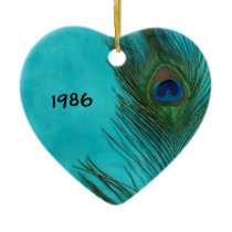 Two Aqua Peacock Feathers Ornament