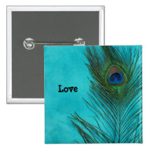Two Aqua Peacock Feathers Pin
