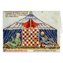Two arabs playing chess in a tent greeting cards