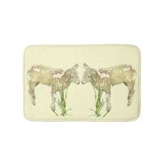 Two Baby Lambs on Yellow Bath Mat