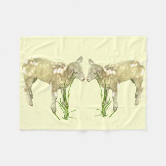 Two Baby Lambs on Yellow Fleece Blanket