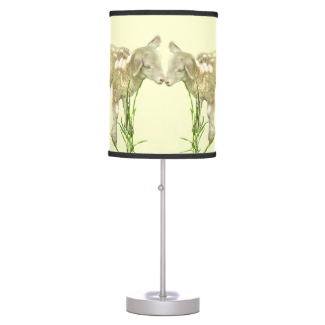 Two Baby Lambs on Yellow Table Lamp