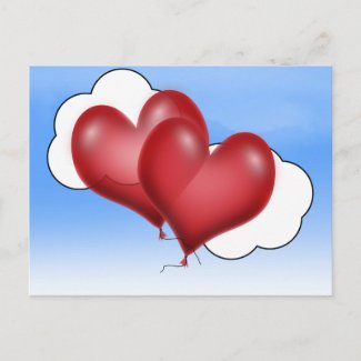 Two Balloon Hearts With Cloud postcard