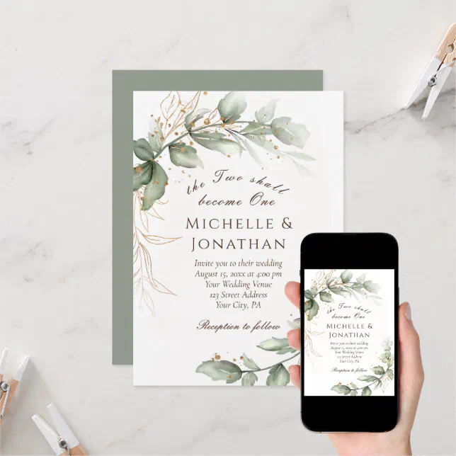 Two Become One Greenery Floral Christian Wedding Invitation Zazzle