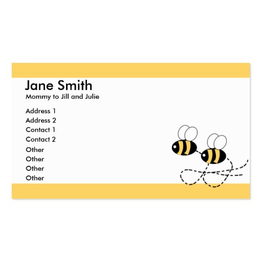 Two Bees and Yellow Borders Parent Calling Card Business Cards