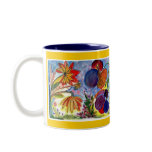 Two big blue and orange flower mug