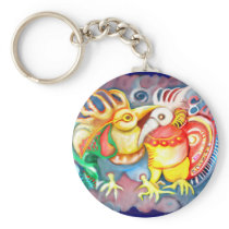** Two Big Precolumbian PoP Birds ** keychains