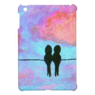 Two Black Birds On A Wire Abstract Art Painting iPad Mini Cover