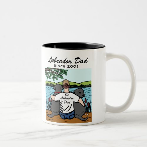 Two Black Labradors and Dad Two-Tone Coffee Mug