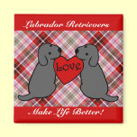 Two Black Labradors with Love Cartoon Tartan magnets