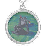 Two Black Swans Swimming on Water Necklaces necklaces