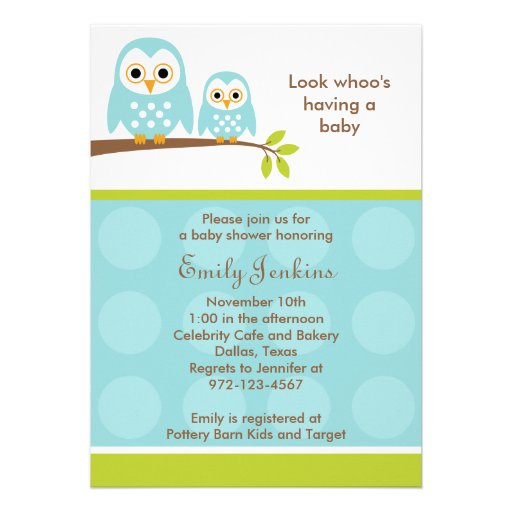 Two Blue Owls Baby Shower Invitations (front side)