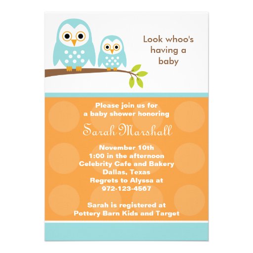 Two Blue Owls Baby Shower Invitations (Orange)