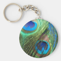 Two Blue Peacock Feathers Keychain