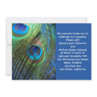 Two Blue Peacock Feathers Wedding Invitation invitation
