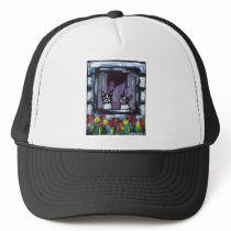 two bostons in window hats by zadajeanne two bostons in window hats
