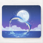 Two bottle-nosed dolphins jumping out of water mouse pads