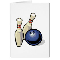 two bowling pins and bowling ball design greeting card