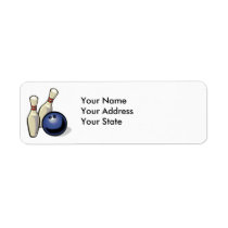 two bowling pins and bowling ball design labels