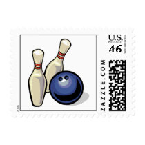 two bowling pins and bowling ball design stamp