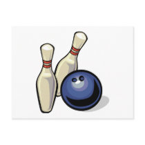 two bowling pins and bowling ball design post card