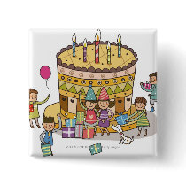 Two boys and three girls in a birthday party pinback buttons