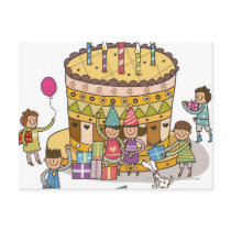 Two boys and three girls in a birthday party post cards