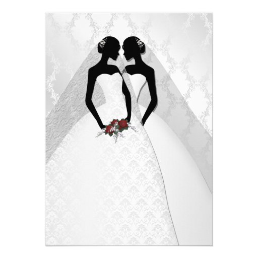 Two Brides In Bridal Gowns Elegant Wedding Custom Invitation