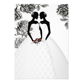 Two Brides In Bridal Gowns Elegant Wedding Invite