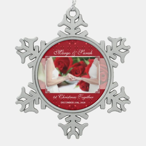 two brides red first christmas custom snowflake pewter two brides red first christmas custom snowflake pewter