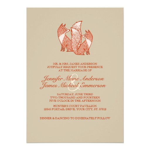 Two Brown and Ivory Foxes Wedding Invitations