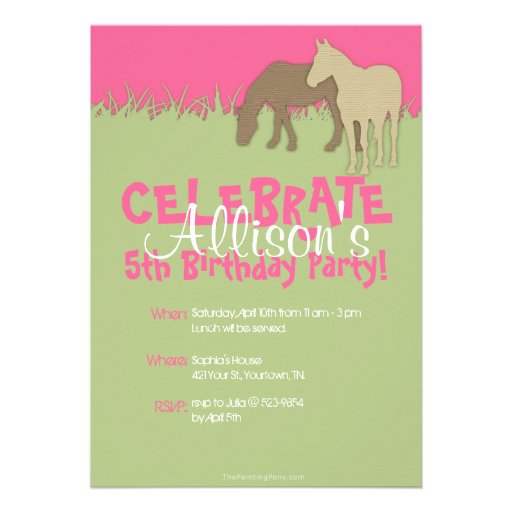 Two Brown Horses Girl's Birthday Party Invitation