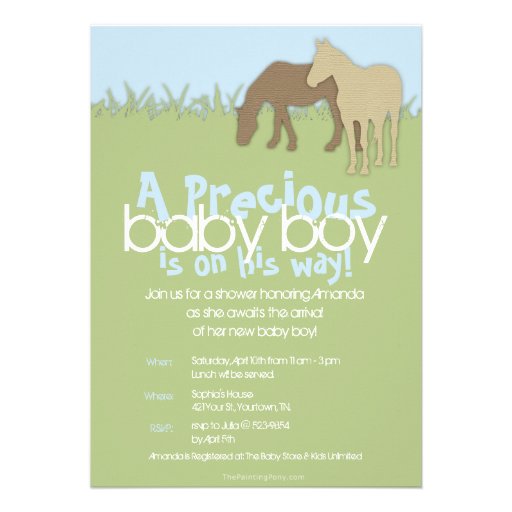 Two Brown Ponies Boy's Baby Shower Personalized Announcement