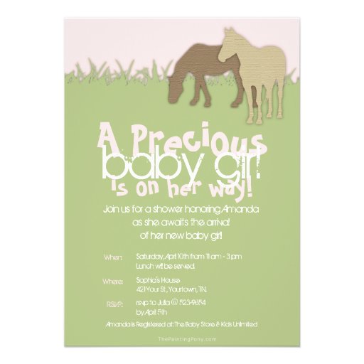 Two Brown Ponies Girl's Baby Shower Personalized Invitation