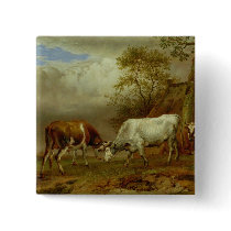 Two Bulls with Locked Horns, 1653 Pinback Buttons