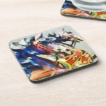 Two Carousel Horses Closeup Beverage Coaster
