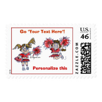 Two Cartoon Cheerleaders Postage Stamps by zooogle Two Cartoon Cheerleaders Postage Stamps