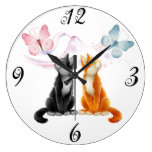 Two Cats and Butterflies Wall Clock
