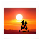 postcard - Black Cats at Sunset, art print