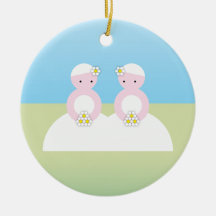 Two caucasian brides christmas ornaments