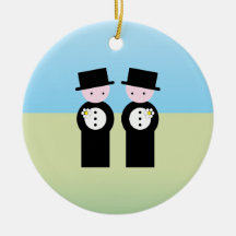 Two caucasian grooms christmas tree ornaments