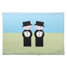 Two caucasian grooms place mat