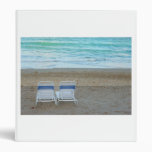 Two chairs on beach sand ocean waves vinyl binder