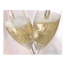 Two champagne flutes being filled with sparkling post cards
