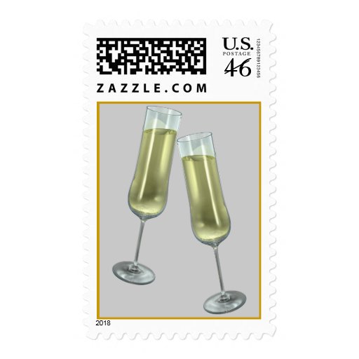 Two champagne flutes postage stamp