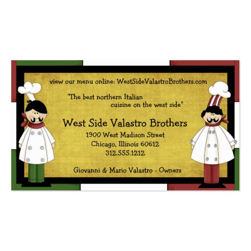 Two Chefs Restaurant Business Card (front side)