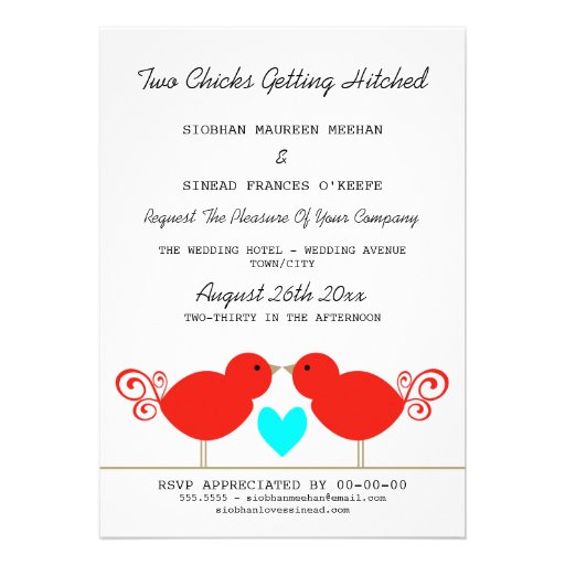 Two Chicks Getting Hitched Lesbian Wedding Invite